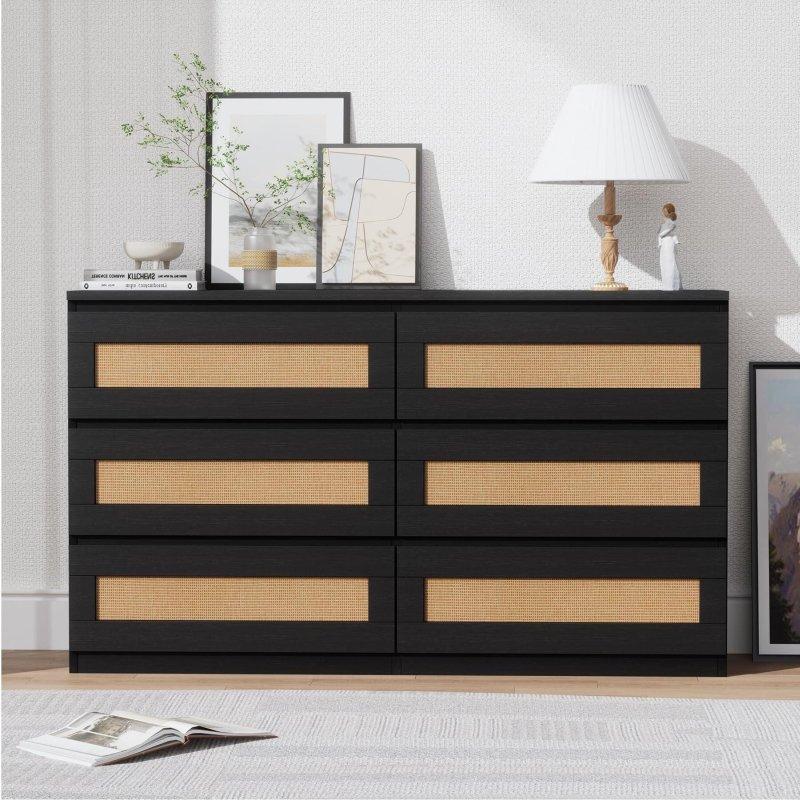 Doğal Rattan Ahşap 6 Çekmeceli Şifonyer - 120x34x67 cm - 311503