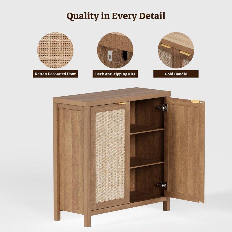 Doğal Rattan Ayarlanabilir Raflı Bohem Konsol - 88 cm - 325364