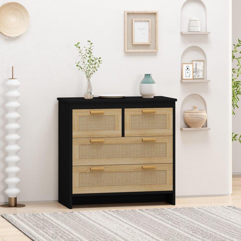 Doğal Rattan Detaylı 4 Çekmeceli Ahşap Şifonyer - 305928
