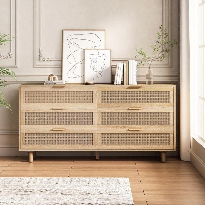 Doğal Rattan Detaylı 6 Çekmeceli Ahşap Şifonyer - 299389