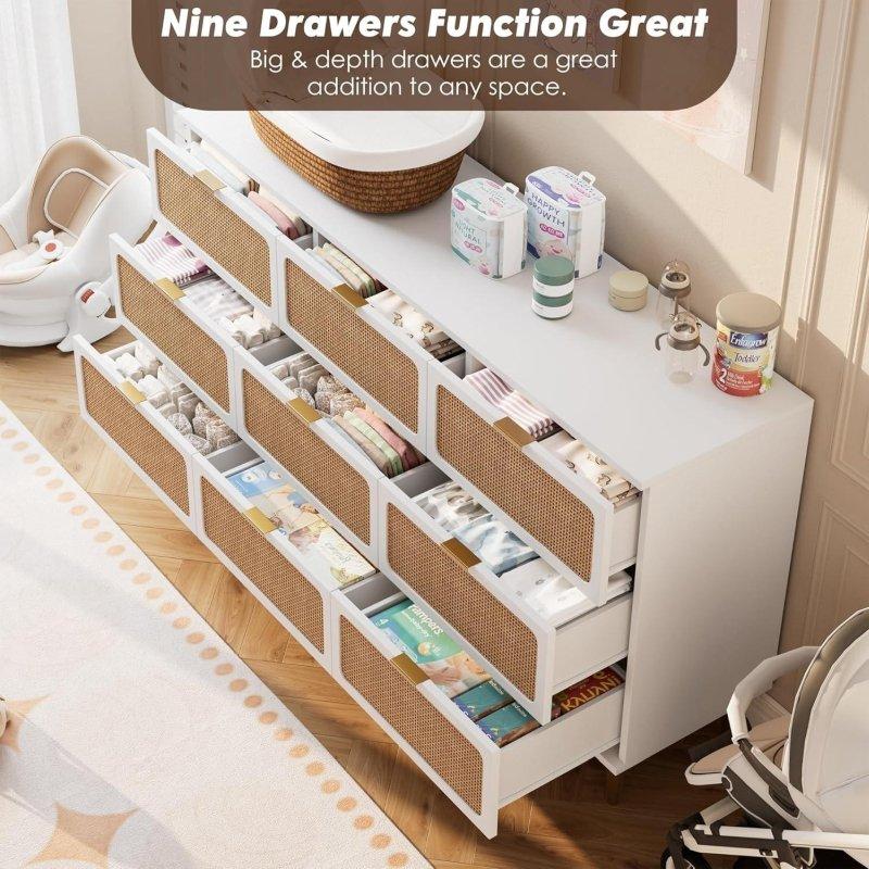 Doğal Rattan Detaylı 9 Çekmeceli Metal Ayaklı MDF Şifonyer - 298131