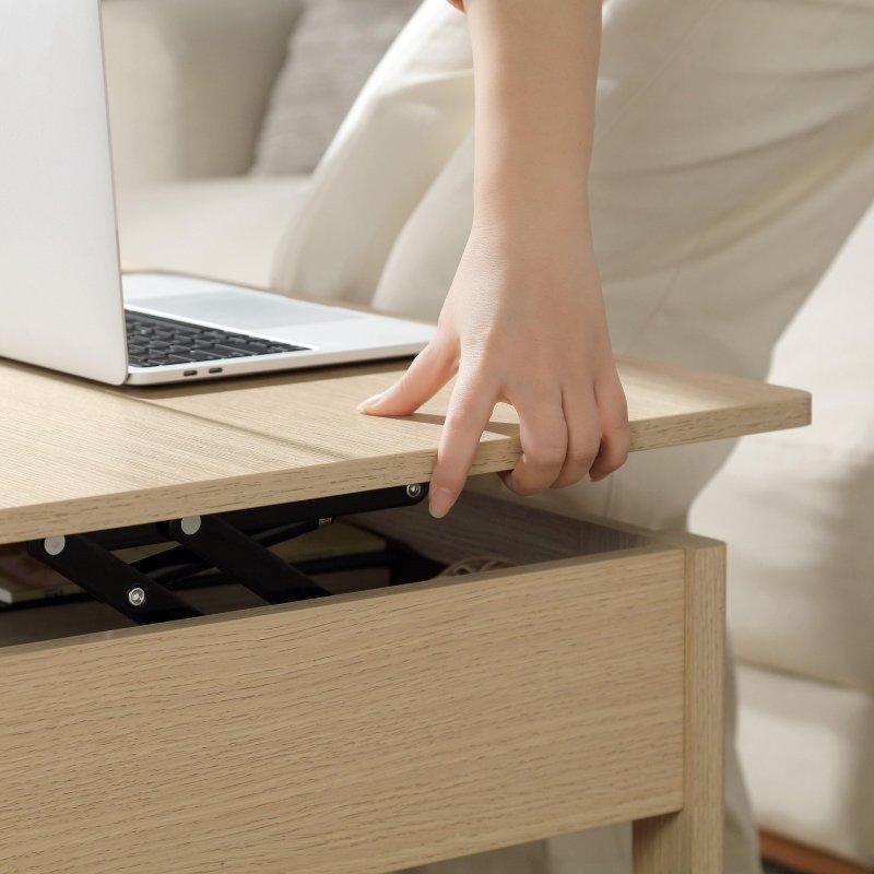 Doğal Rattan Detaylı Asansörlü Ahşap Akıllı Sehpa - 254827