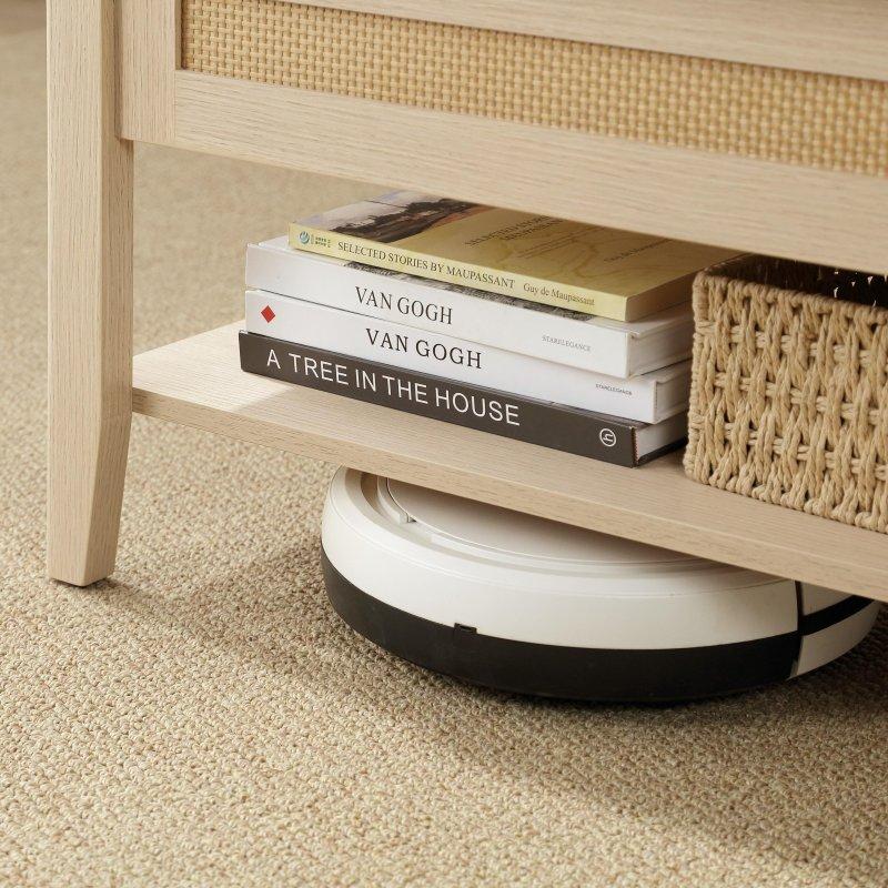 Doğal Rattan Detaylı Asansörlü Ahşap Akıllı Sehpa - 254827