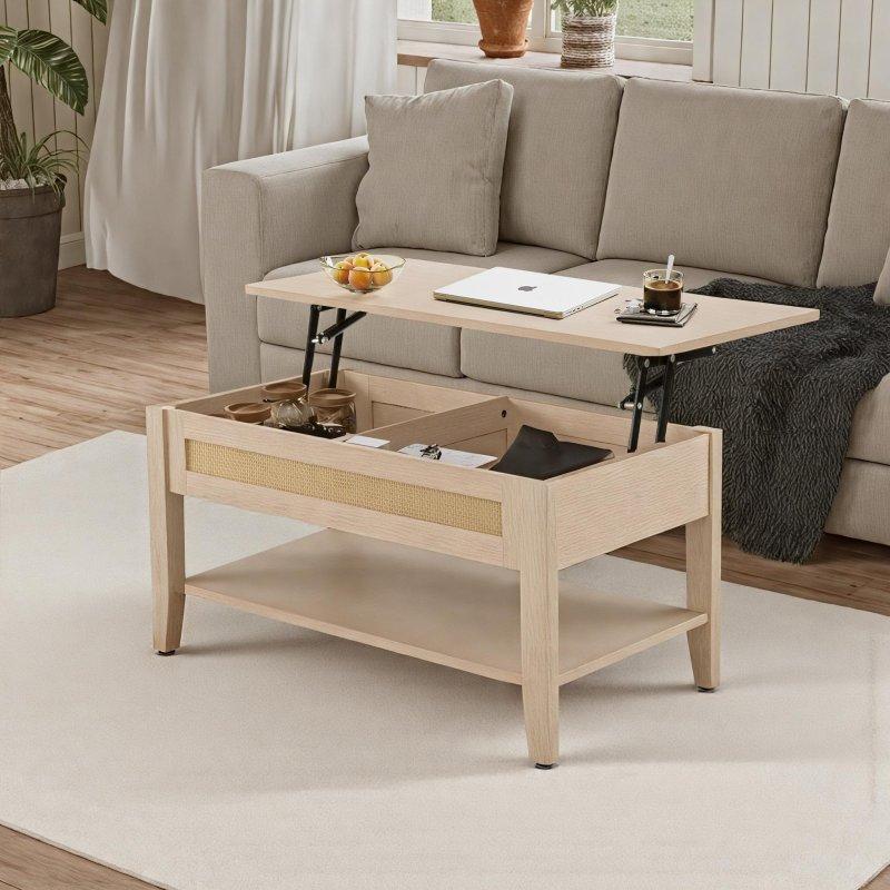 Doğal Rattan Detaylı Asansörlü Ahşap Akıllı Sehpa - 254827 Doğal Rattan Detaylı Asansörlü Ahşap Akıllı Sehpa - 254827