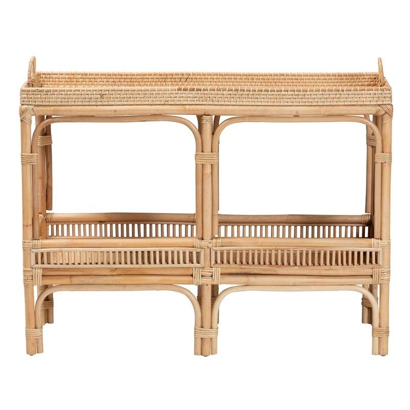 Doğal Rattan El Örgüsü Tepsi Tablalı İki Raflı Dresuar - 101x39x77 cm - 332480