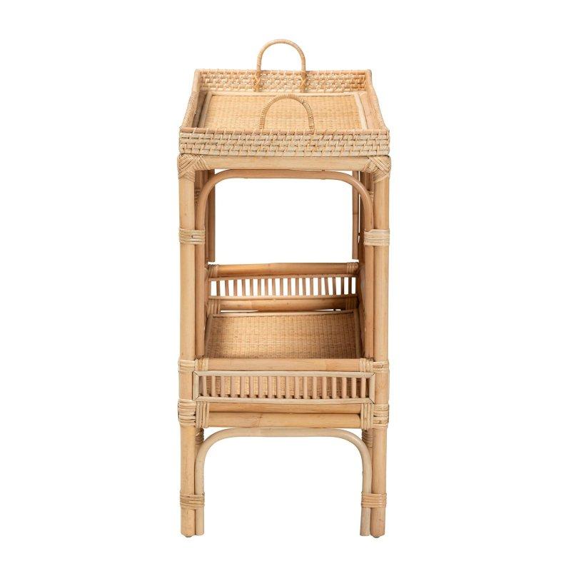 Doğal Rattan El Örgüsü Tepsi Tablalı İki Raflı Dresuar - 101x39x77 cm - 332480