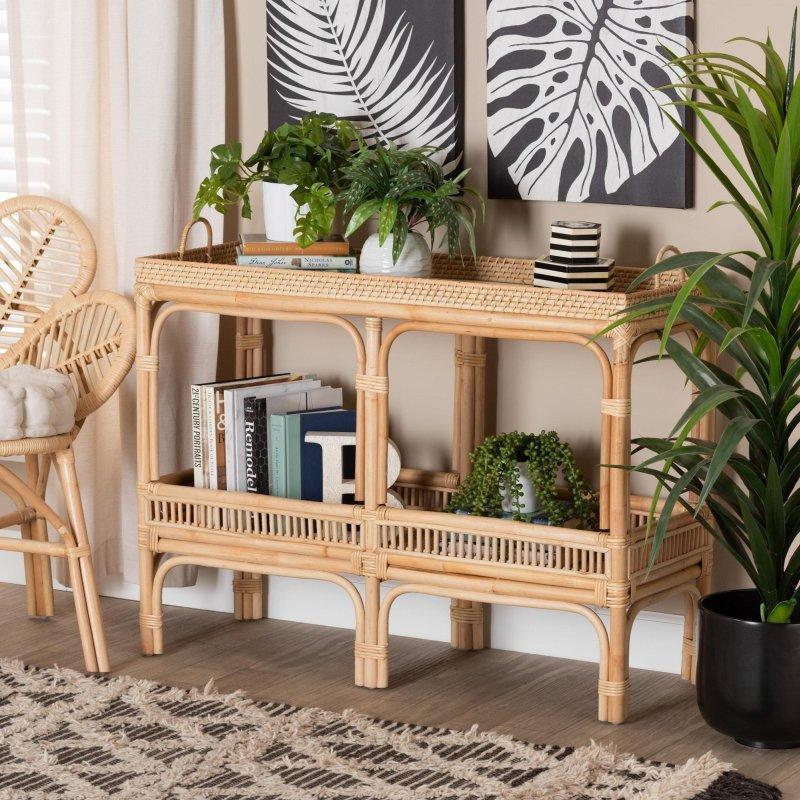 Doğal Rattan El Örgüsü Tepsi Tablalı İki Raflı Dresuar - 101x39x77 cm - 332480 Doğal Rattan El Örgüsü Tepsi Tablalı İki Raflı Dresuar - 101x39x77 cm - 332480