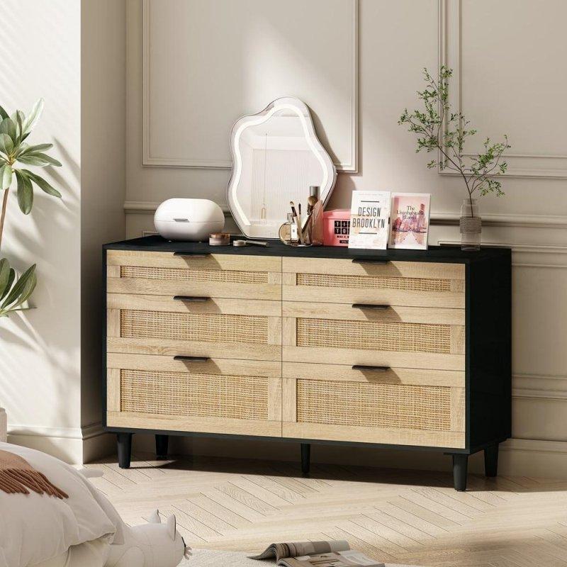 Doğal Rattan Kapaklı 6 Çekmeceli Ahşap Şifonyer - 308401