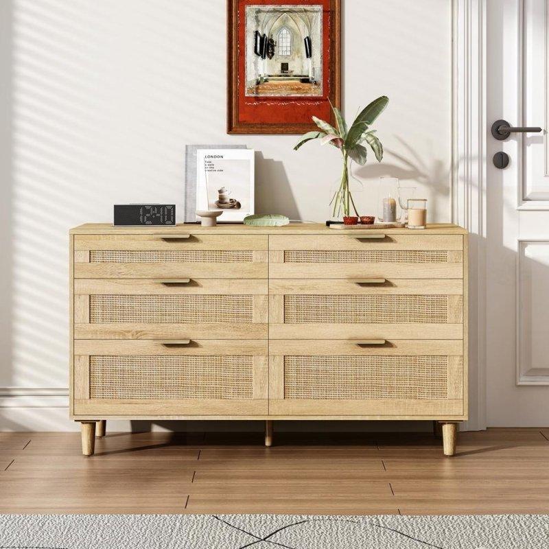 Doğal Rattan Kapaklı 6 Çekmeceli Ahşap Şifonyer - 308401