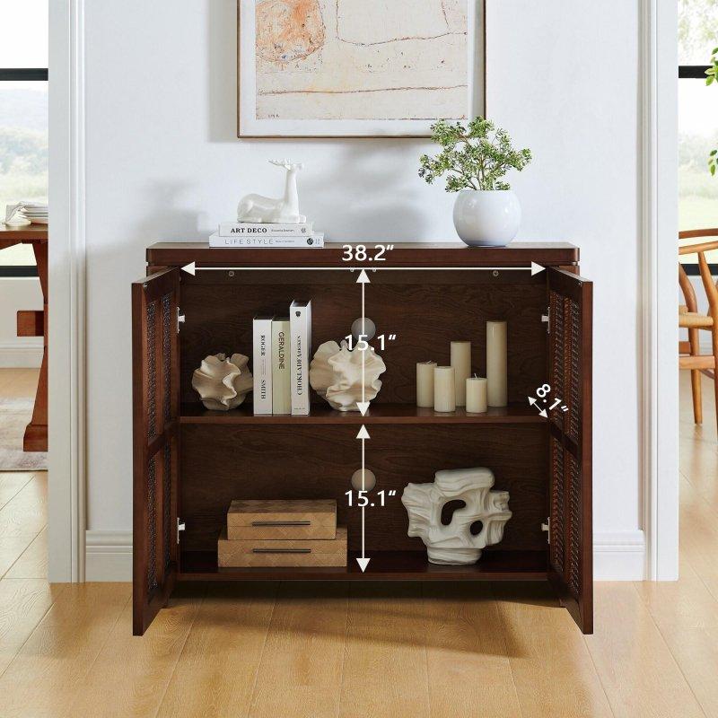 Doğal Rattan Kapaklı Ayarlanabilir Raflı Priz Delikli MDF Bohem Konsol - 101 cm - 325532