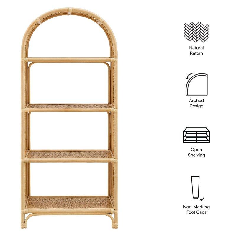 Doğal Rattan Kemerli 4 Raflı Ahşap Kitaplık - 173 cm - 317018
