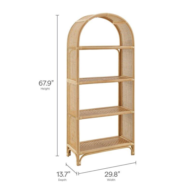 Doğal Rattan Kemerli 4 Raflı Ahşap Kitaplık - 173 cm - 317018