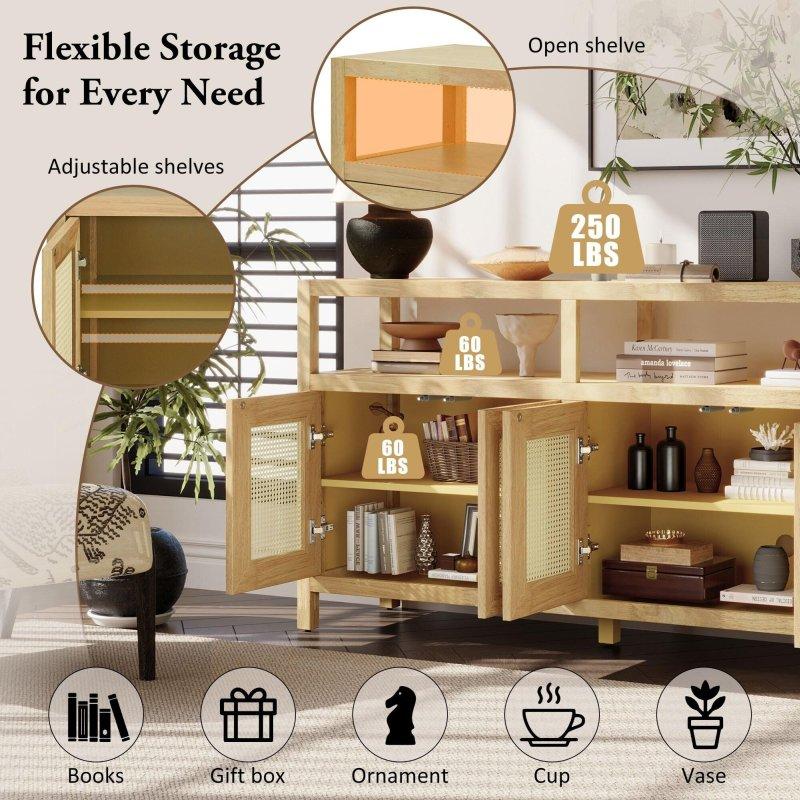 Doğal Rattan Masif Ahşap Bas-Aç Kapaklı Bohem Konsol - 153 cm - 325408
