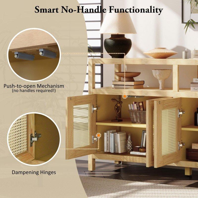 Doğal Rattan Masif Ahşap Bas-Aç Kapaklı Bohem Konsol - 153 cm - 325408