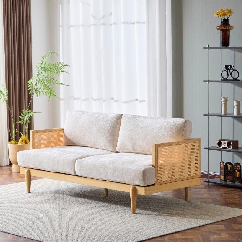 Doğal Rattan Örgü Kollu Kauçuk Ağacı 3 Kişilik Bohem Koltuk - 183 cm - 280342