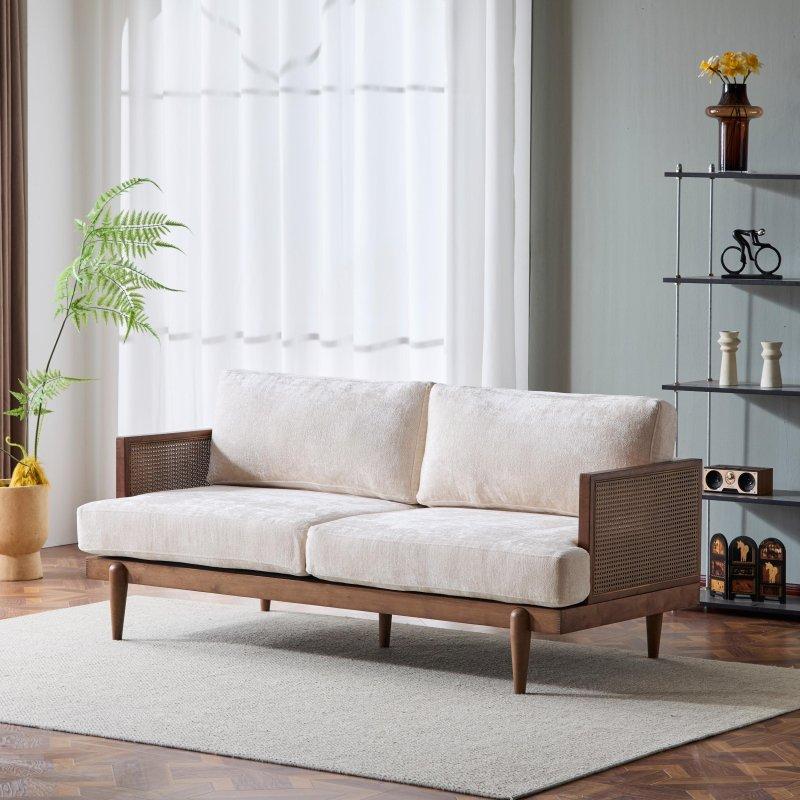 Doğal Rattan Örgü Kollu Kauçuk Ağacı 3 Kişilik Bohem Koltuk - 183 cm - 280342