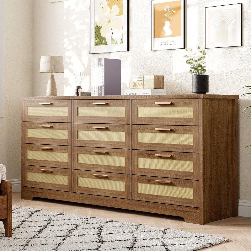 Doğal Rattan Panelli 12 Çekmeceli Meşe Şifonyer - 305473 Doğal Rattan Panelli 12 Çekmeceli Meşe Şifonyer - 305473