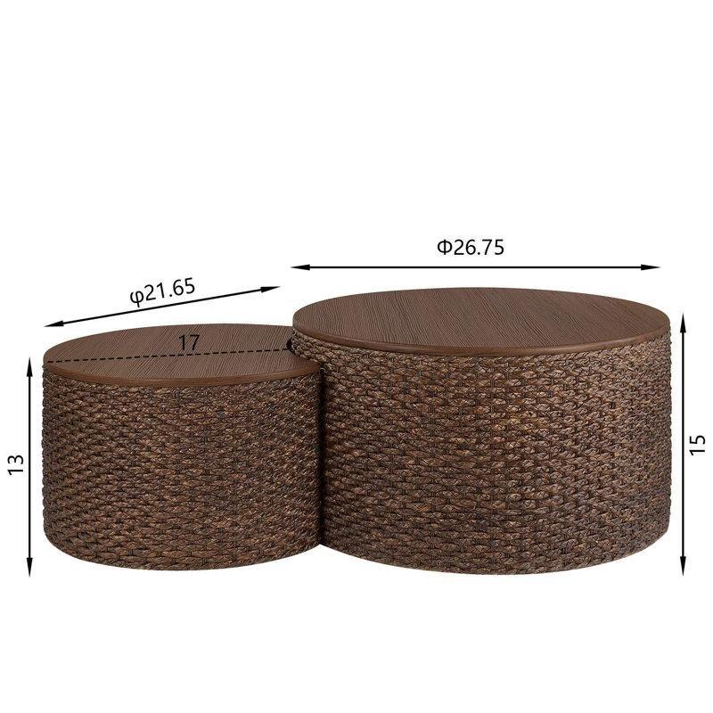 Doğal Rattan Saklama Alanlı Zigon Yuvarlak Orta Sehpa Seti - 68 cm - 245160