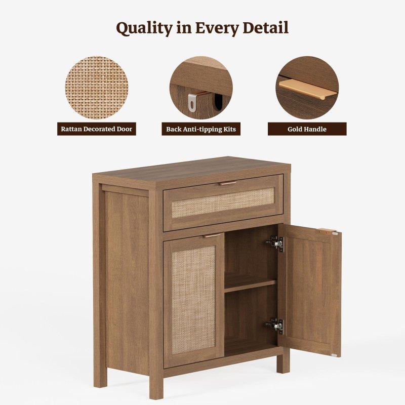 Doğal Rattan ve MDF Ayarlanabilir Raflı Çekmeceli Bohem Konsol - 77x36x87 cm - 325275