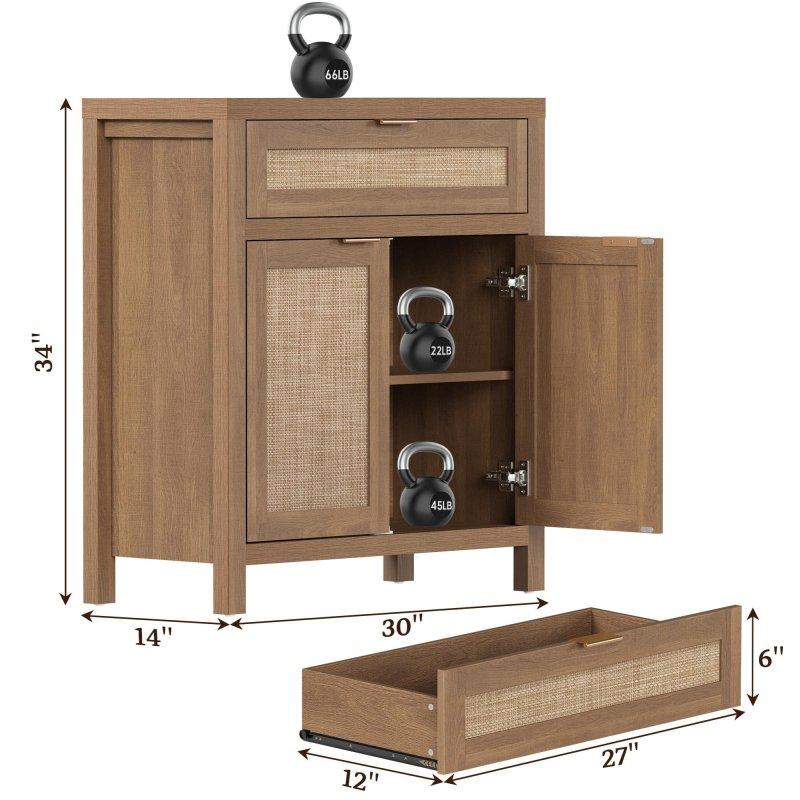 Doğal Rattan ve MDF Ayarlanabilir Raflı Çekmeceli Bohem Konsol - 77x36x87 cm - 325275