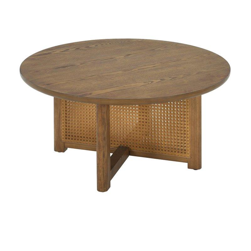 Doğal Renk Ahşap El Örgüsü Rattan Rustik Yuvarlak Orta Sehpa - 82x42 cm - 239949