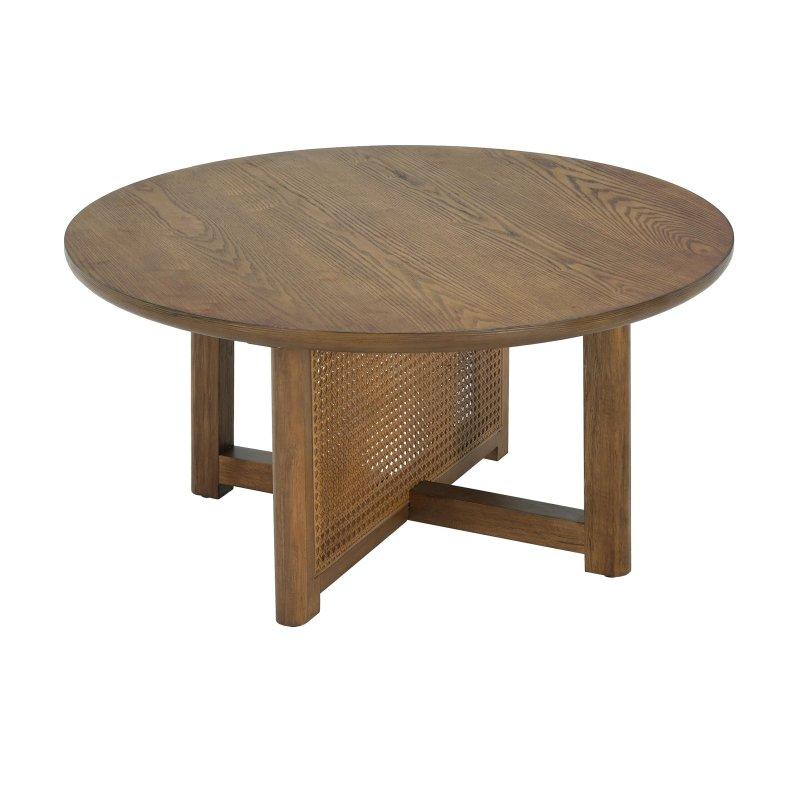 Doğal Renk Ahşap El Örgüsü Rattan Rustik Yuvarlak Orta Sehpa - 82x42 cm - 239949