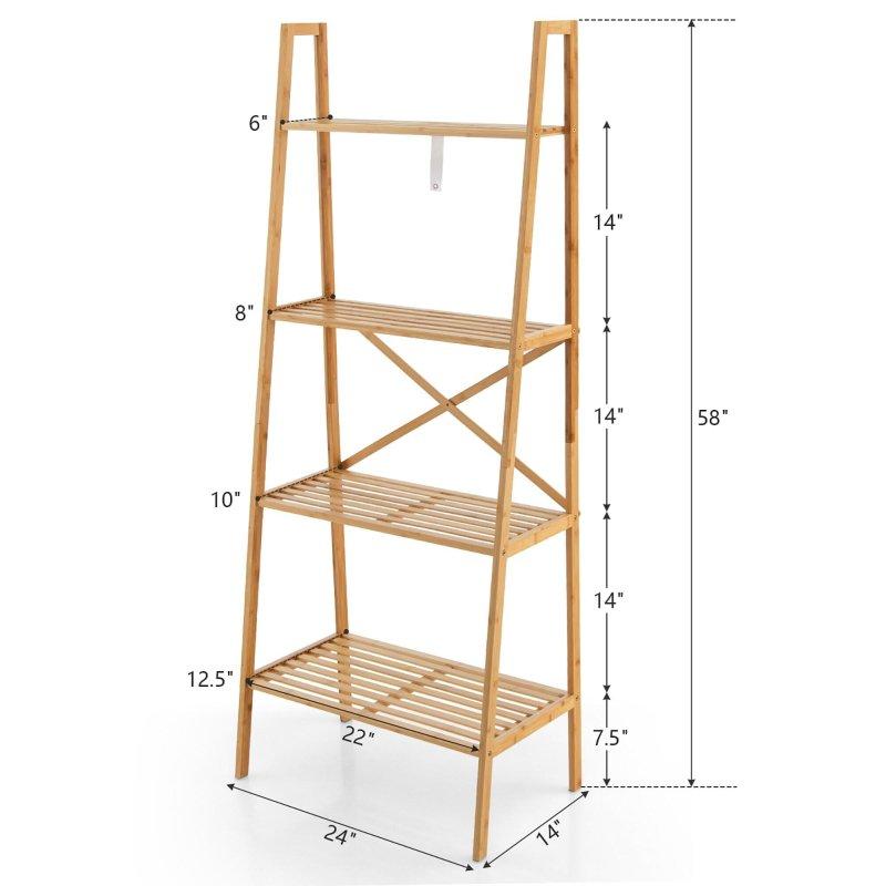 Doğal Renk Bambu 4 Raflı Merdiven Tipi 2li Set Kitaplık - 148 cm - 313499