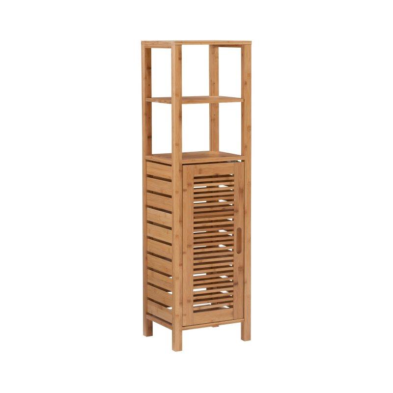 Doğal Renk Bambu Dar Tasarım Panjurlu Kapaklı Çok Amaçlı Banyo Dolabı - 119 cm - 333389