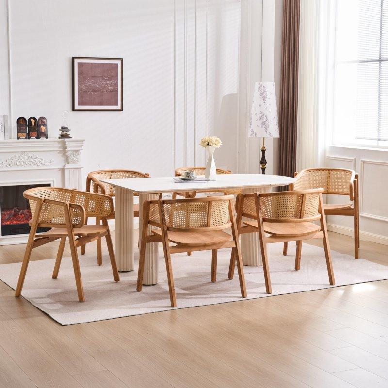 Doğal Renk Kauçuk Ağacı Kavisli Sırtlı Kollu Rattan Sandalye Seti - 66x55x77 cm - 252637