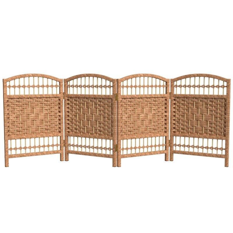 Doğal Renk Masif Ahşap Bitki Lifli Katlanır Paravan - 60x160x2 cm - 321635
