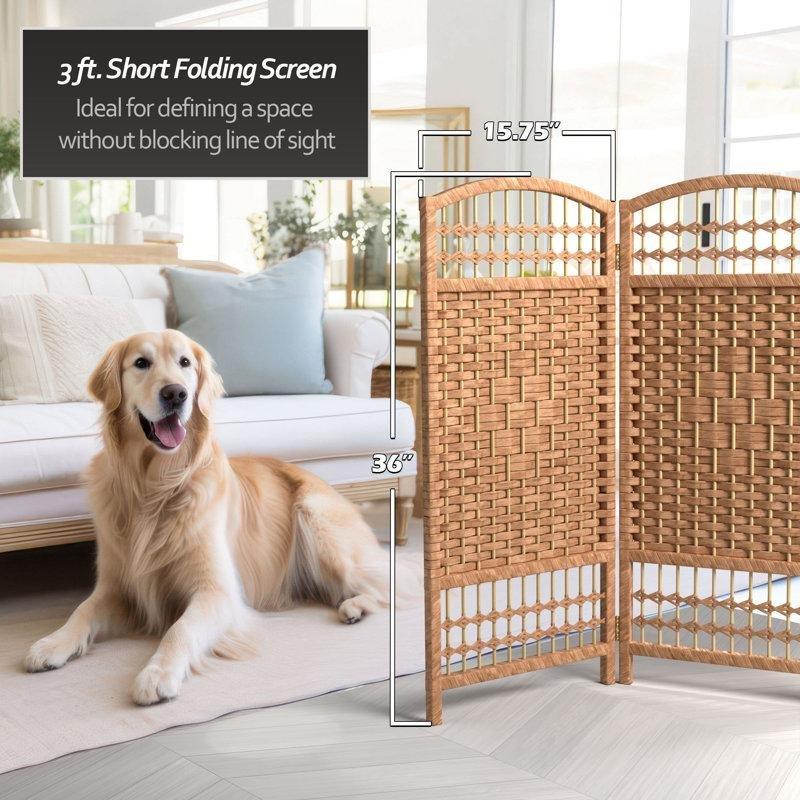 Doğal Renk Masif Ahşap Bitki Lifli Katlanır Paravan - 60x160x2 cm - 321635