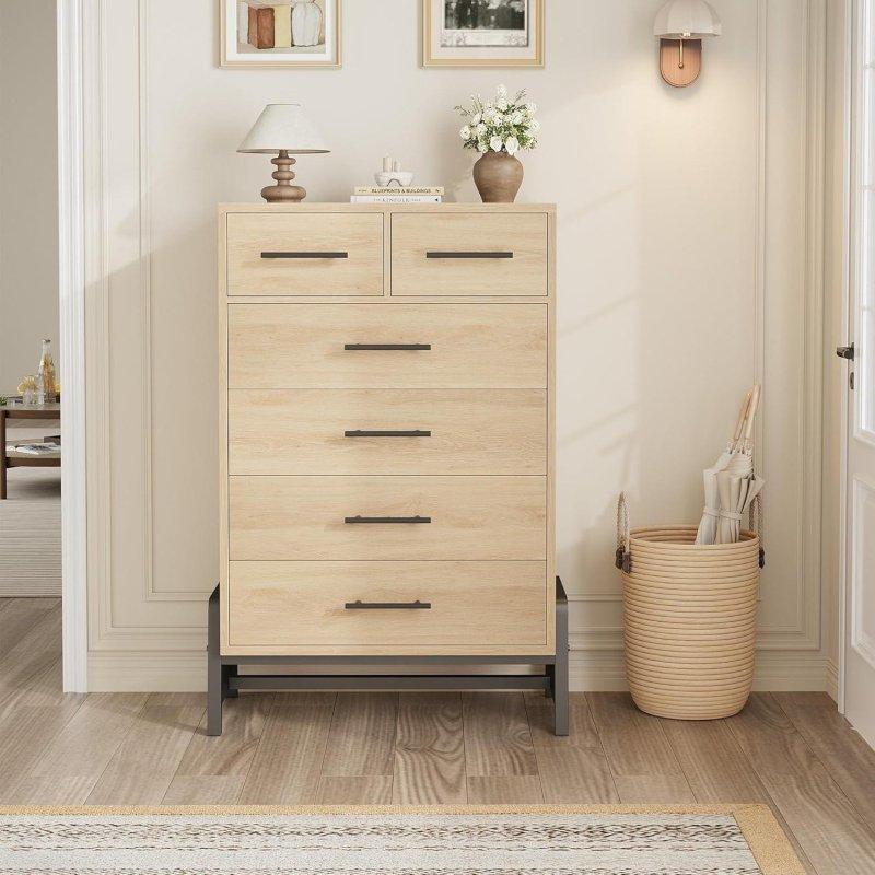 Doğal Renk MDF 6 Çekmeceli Yüksek Ayaklı Şifonyer - 75x40x119 cm - 307791