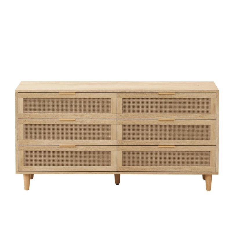 Doğal Renk Rattan Ahşap 6 Çekmeceli Modern Şifonyer - 151 cm - 303528