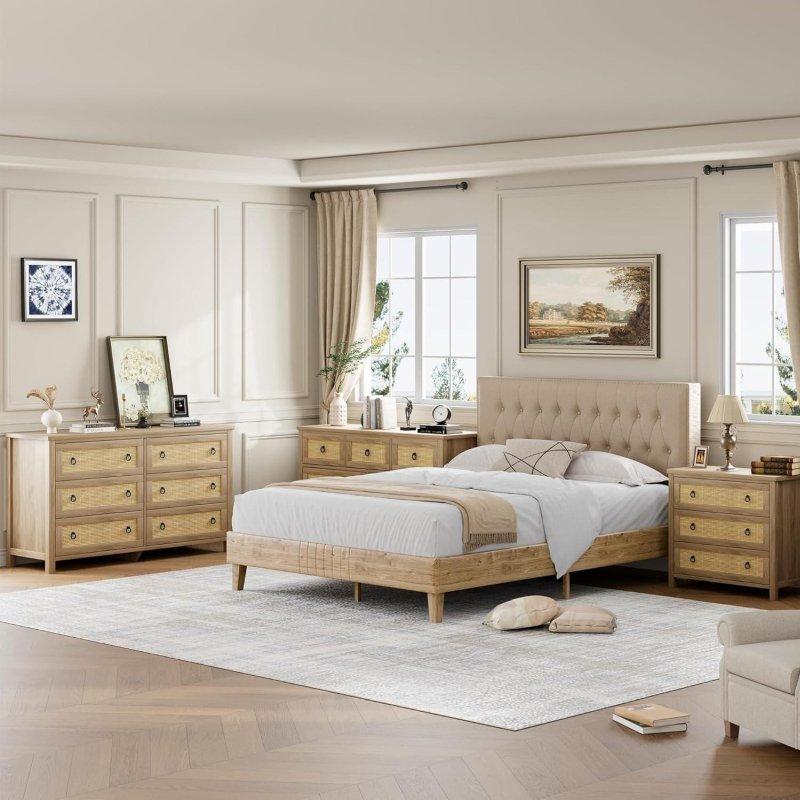 Doğal Renk Rattan Detaylı 3 Çekmeceli MDF Bohem Şifonyer - 81x74x41 cm - 297819
