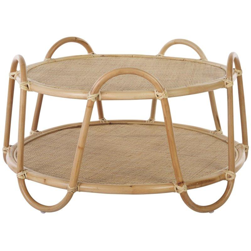 Doğal Renk Rattan Hasır Raflı Yuvarlak Orta Sehpa - 84x46 cm - 240051