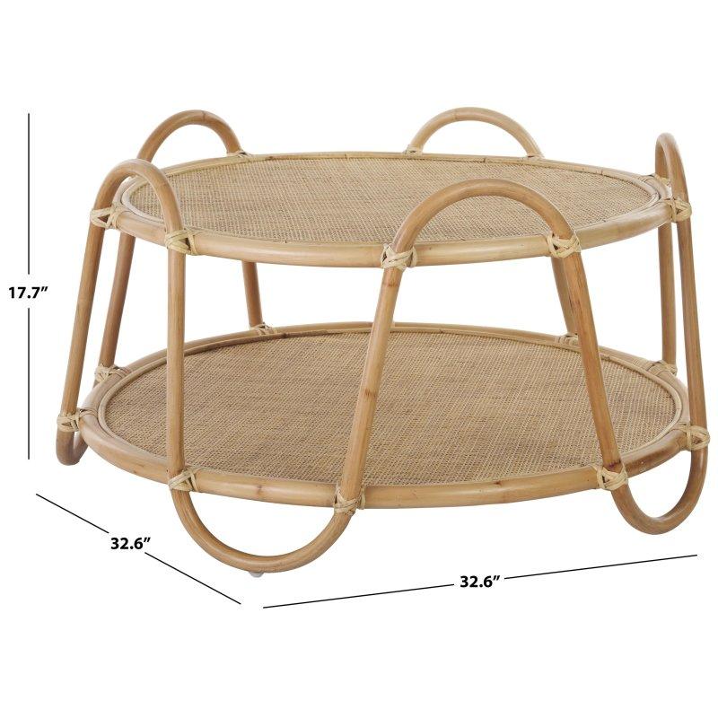 Doğal Renk Rattan Hasır Raflı Yuvarlak Orta Sehpa - 84x46 cm - 240051