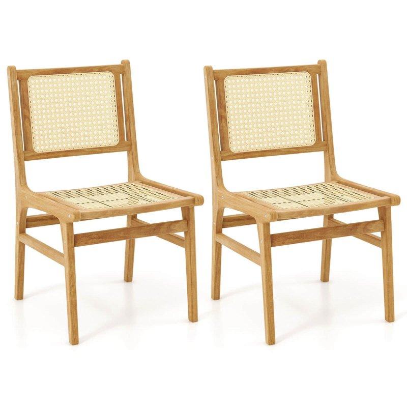 Doğal Renk Tik Ağacı Hasır Örgü Sırtlı Rattan Sandalye - 251837