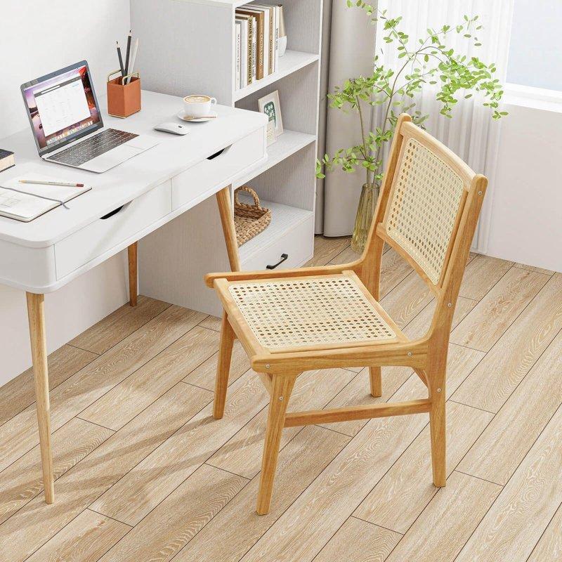 Doğal Renk Tik Ağacı Hasır Örgü Sırtlı Rattan Sandalye - 251837