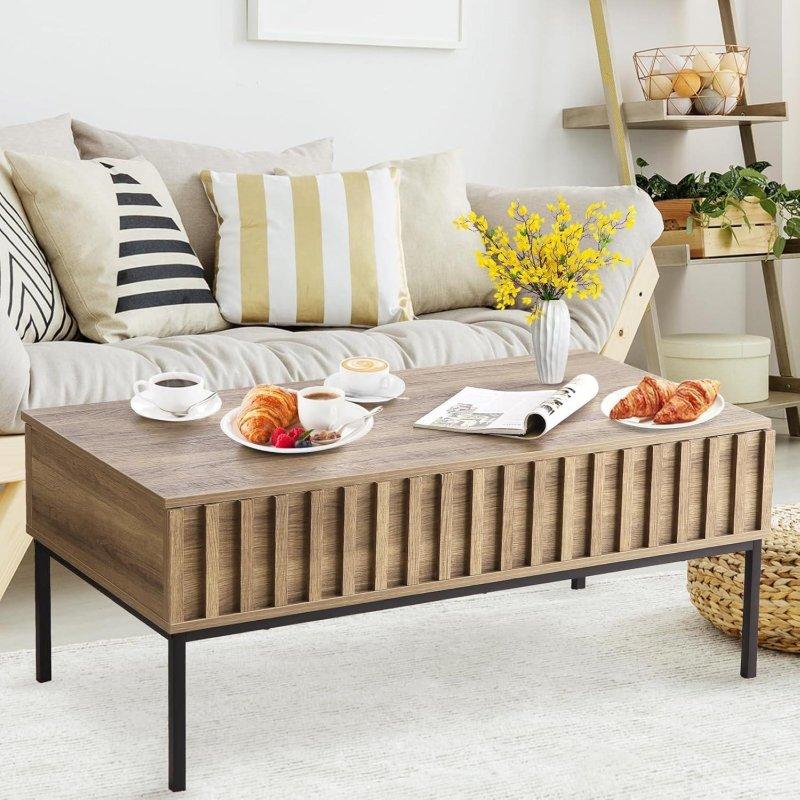 Doğal Renk Yivli MDF Akıllı Sehpa - 110 cm - 253683