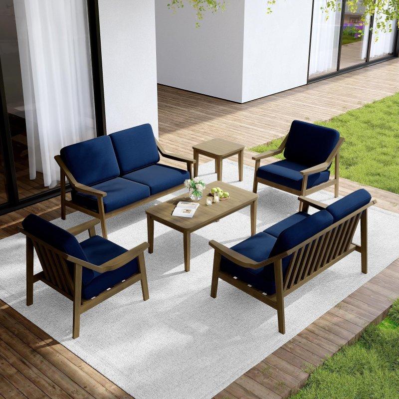 Doğal Tik Ağacı Minderli 6 Kişilik Modüler Bahçe Takımı - 275648