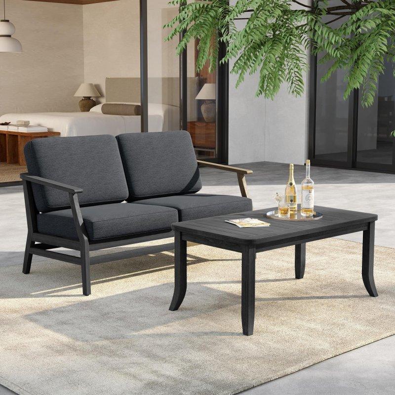 Doğal Tik Ağacı Sehpalı 2 Kişilik Bahçe Takımı - 129 cm - 272658