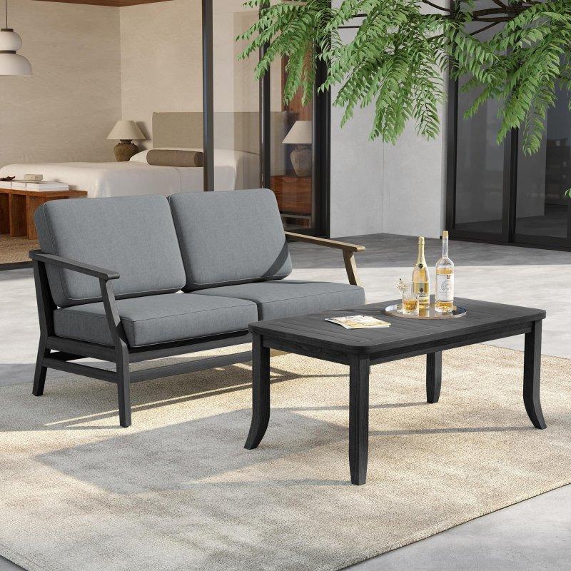 Doğal Tik Ağacı Sehpalı 2 Kişilik Bahçe Takımı - 129 cm - 272658