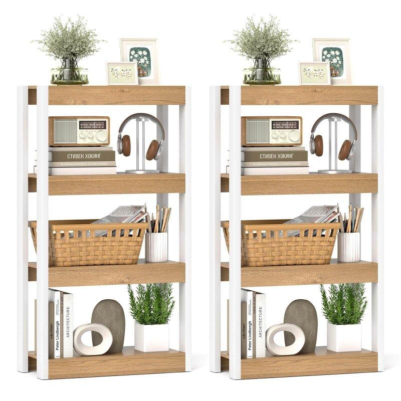 Doğal ve Beyaz Ahşap 4 Raflı Devrilme Önleyicili Kitaplık - 108 cm - 316418