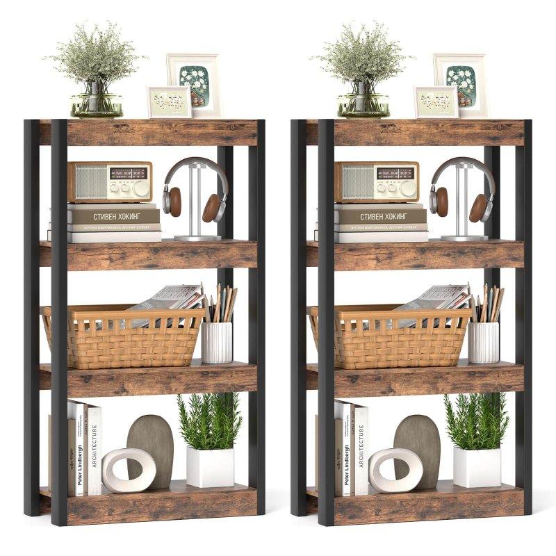 Doğal ve Beyaz Ahşap 4 Raflı Devrilme Önleyicili Kitaplık - 108 cm - 316418