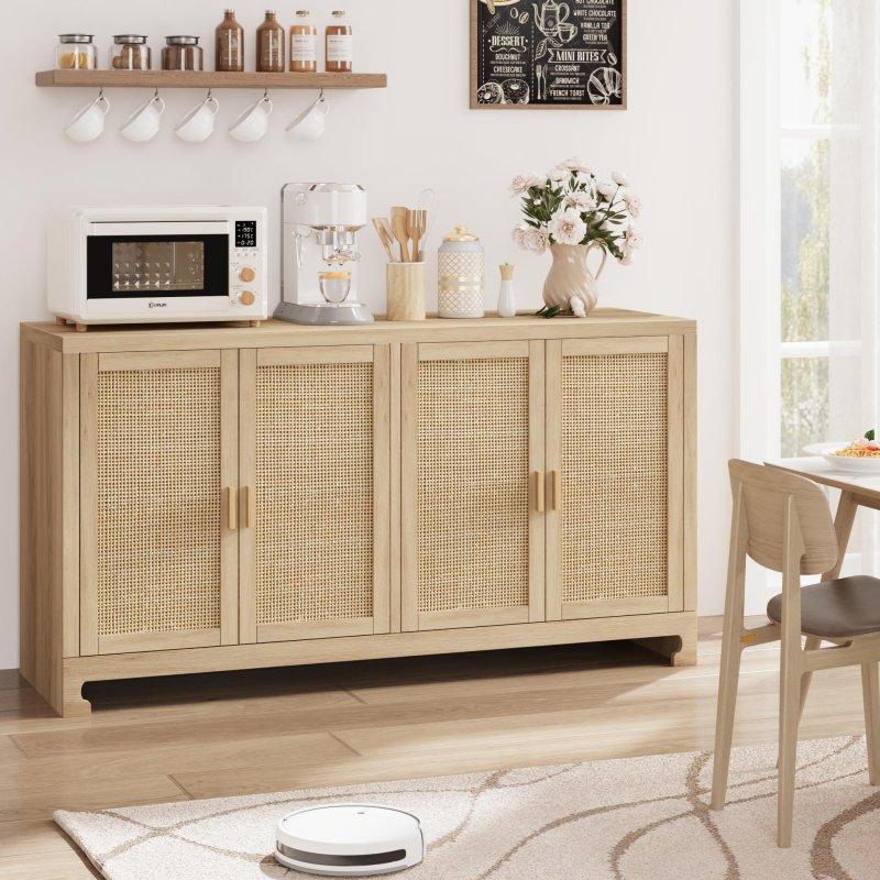 Doğal ve Beyaz El Yapımı Rattan 4 Kapaklı Bohem Konsol - 156 cm - 325598 Doğal ve Beyaz El Yapımı Rattan 4 Kapaklı Bohem Konsol - 156 cm - 325598