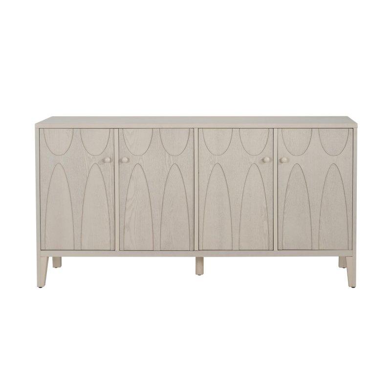 Doğal ve Beyaz MDF ve Masif Ahşap Geometrik Desenli Dört Kapaklı Bohem Konsol - 152x41x81 cm - 324749