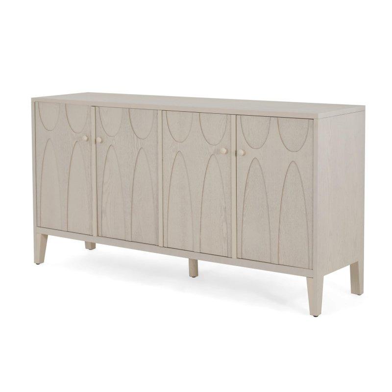 Doğal ve Beyaz MDF ve Masif Ahşap Geometrik Desenli Dört Kapaklı Bohem Konsol - 152x41x81 cm - 324749