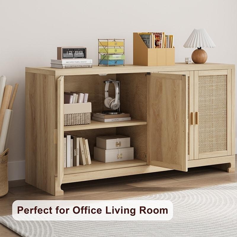 Doğal ve Beyaz Rattan 4 Kapaklı MDF Bohem Konsol - 325331