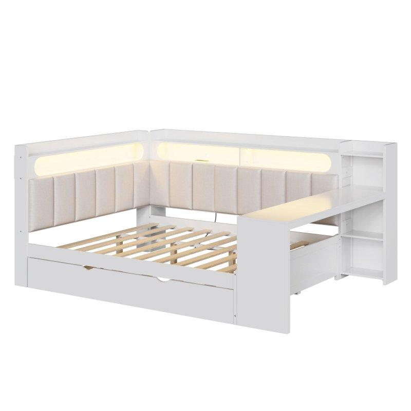Döşemeli LED Aydınlatmalı Şarj İstasyonlu Masalı ve Yavru Yataklı Daybed Karyola - 330328