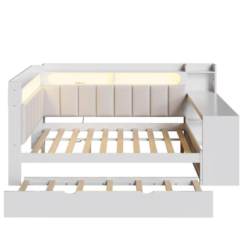 Döşemeli LED Aydınlatmalı Şarj İstasyonlu Masalı ve Yavru Yataklı Daybed Karyola - 330328